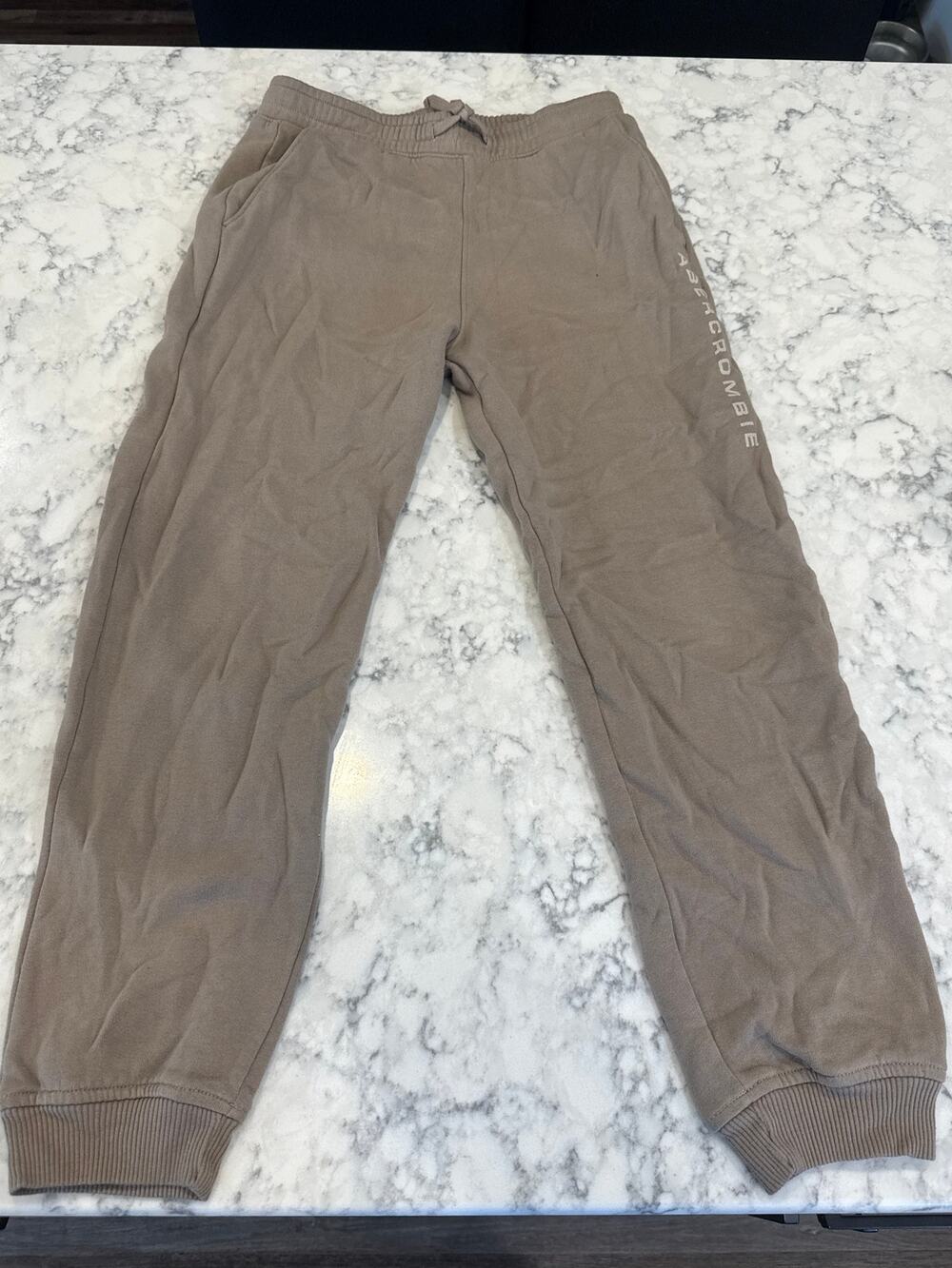 Abercrombie Kids Boys Jogger Sweatpants Tan Taupe Size 11/12 Logo Drawstring